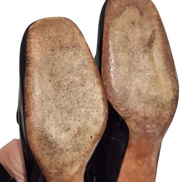 Vintage Florsheim Womens Heels Shoes Black Patent Leather Size 7 Square Toe - Picture 4 of 11